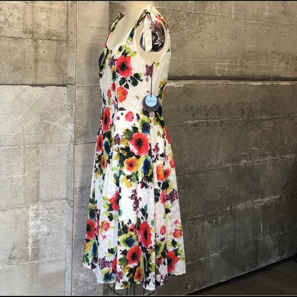 Eva Franco Anthropologie Floral Flare Lace Tie Sleeve Dress - Picture 2 of 4